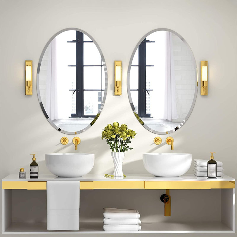Mercer41 Oval Beveled Polished Frameless Wall Mirror For Bathroom